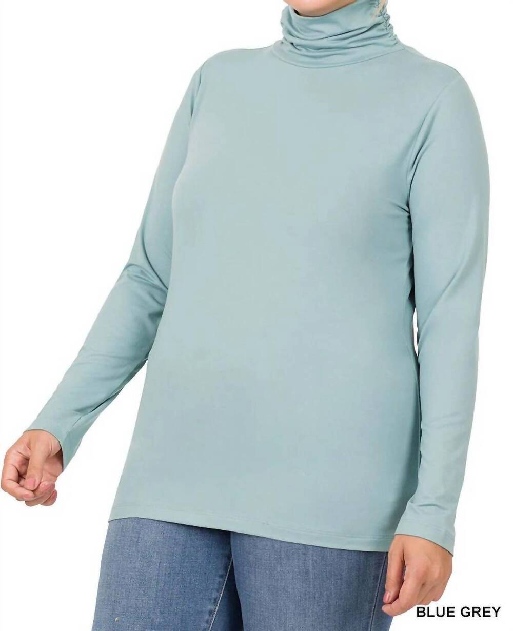NEW ZENANA women's brushed microfiber mock neck top in blue grey